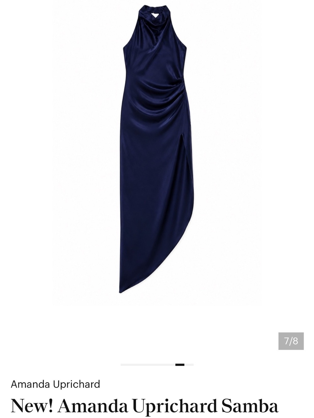Amanda Uprichard Midnight Blue Satin Asymmetrical Halter Dress